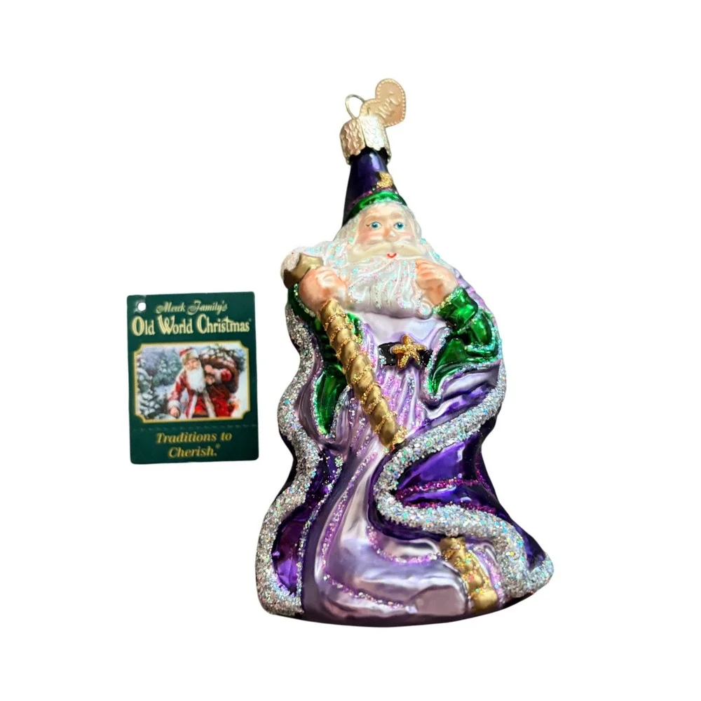 Old World Christmas Wizard Glass Ornament Purple Robe Sorcerer